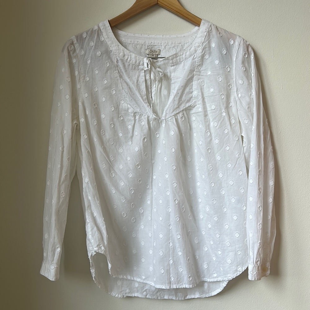 J Crew Swiss dot white tie-front shirt size M